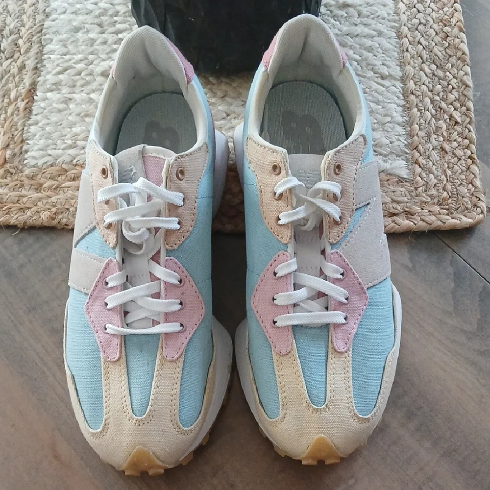 New Balance Women's Pink, Blue, and Tan Sneakers - Picture 2 of 8